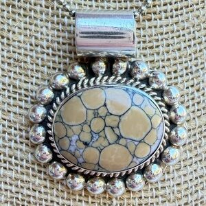 925 Mexico Sterling Silver 13g Spotted Jasper Pendant Beaded Frame Southwestern